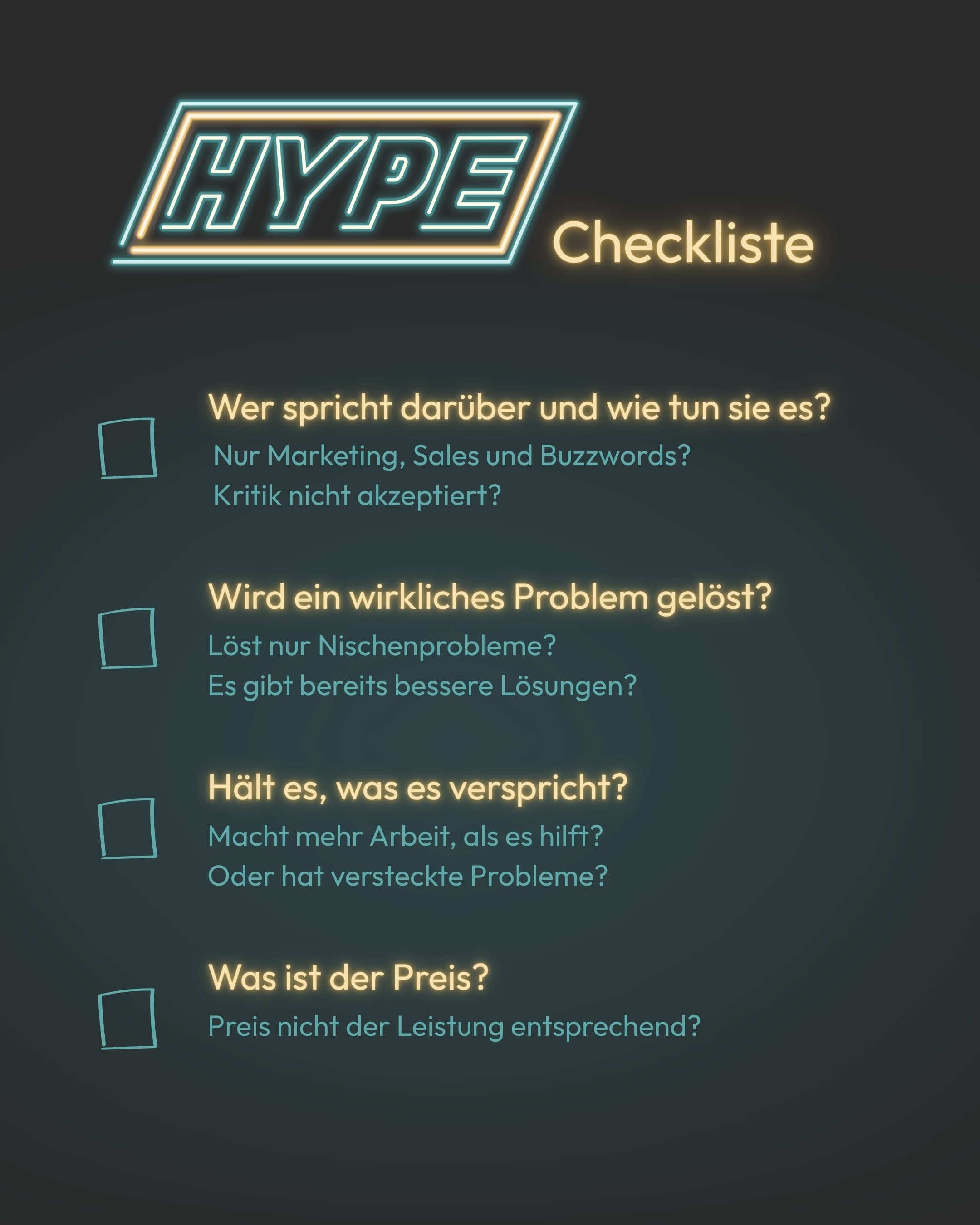 Hype Checkliste mit 4 Punkten